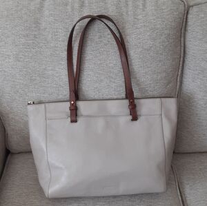 Fossil Beige Tote with Brown Straps